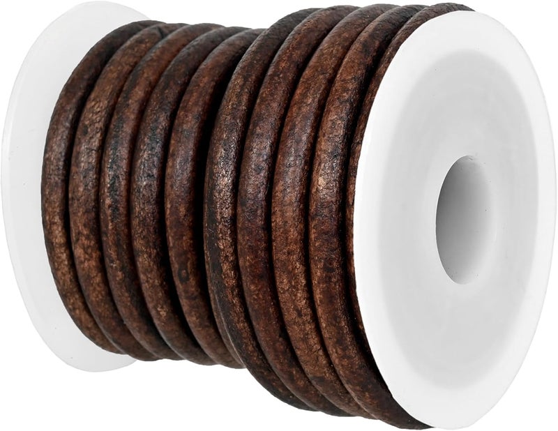 GENIQUE Real/Genuine Round Leather String Cord for Necklace, Bracelets, Jewellery, Braiding (5mm, Antique Brown Distressed) - Image 1